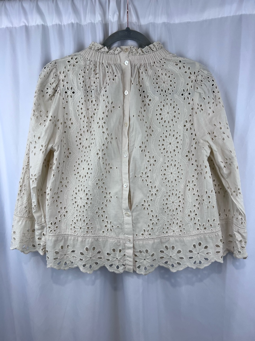 Jennifer And Grace Cream Eyelet Blouse Size Medium - Picture 7 of 12